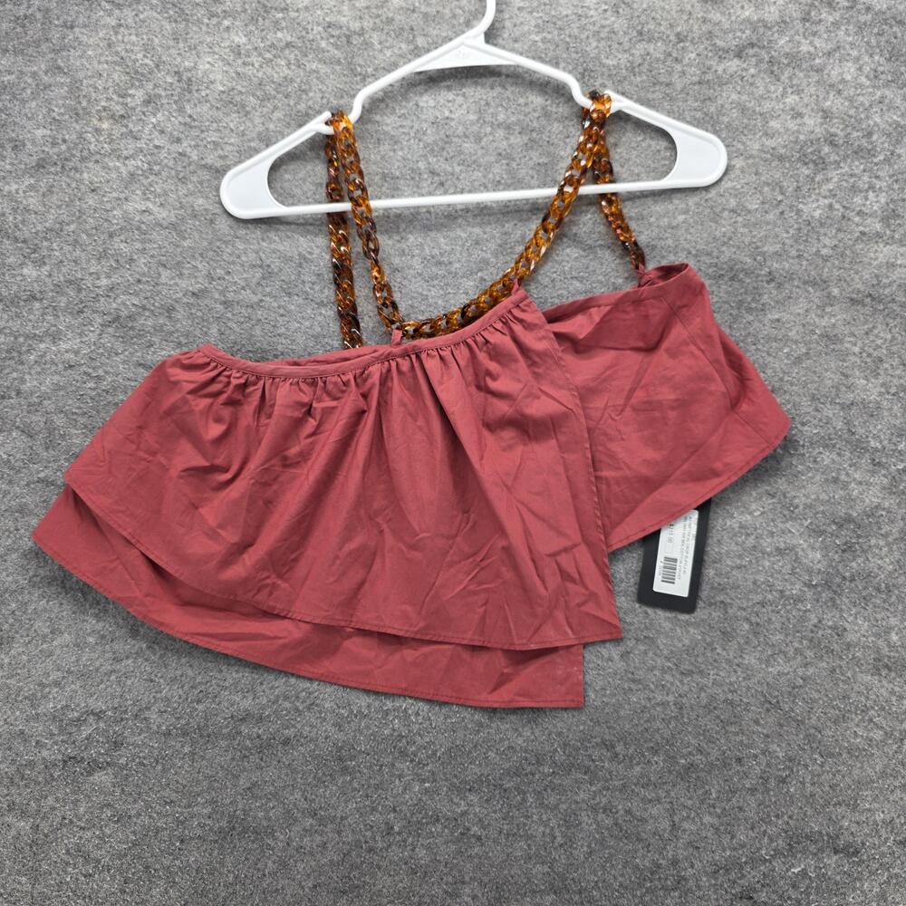 Michel Klein Asymmetrical Crop Top Womens 40 Rust Chain Strap Ruffle Layered New
